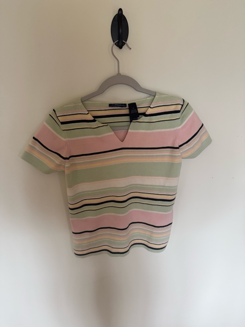 Claiborne Pastel Striped Notch-Neck Short Sleeve Top